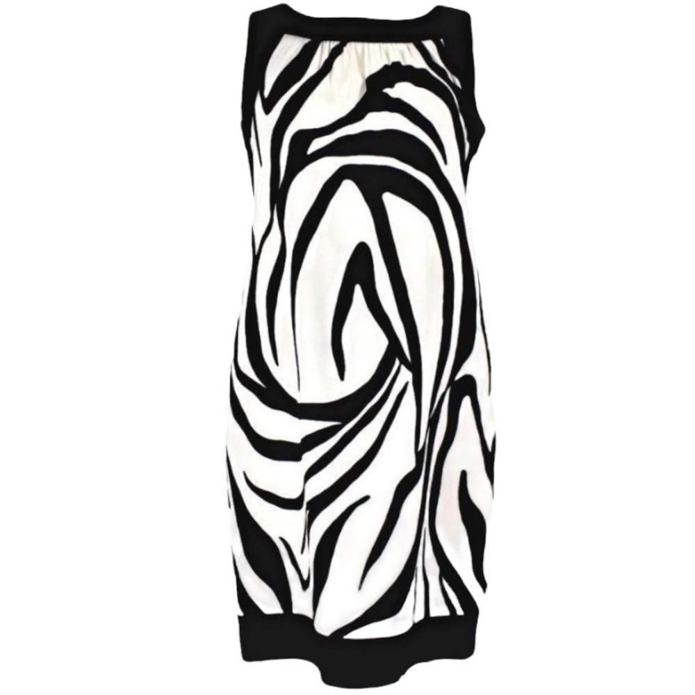 Alyx Dresses Zebra Print‎ Black Cream Sleeveless Sheath Dress W/ Pockets Size 16